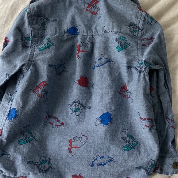 Cat & Jack Holiday Dino Button Down 3T, EUC - Picture 4 of 5